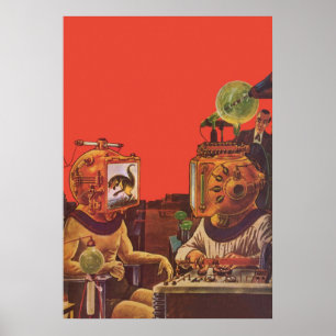 Vintage Science fiction, Alien Steam Punk Helmet Poster