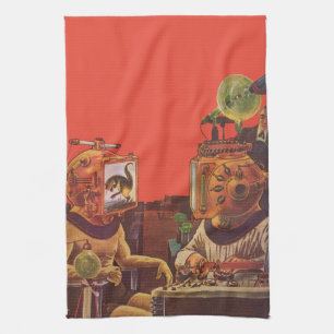 Vintage Science Fiction, Alien Steam Punk hjälmar Kökshandduk