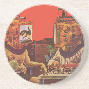 Vintage Science Fiction, Alien Steam Punk hjälmar Underlägg Sandsten