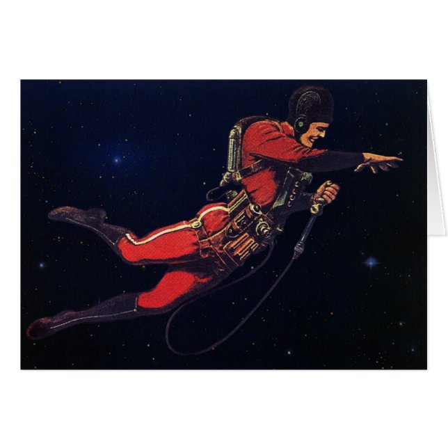 Vintage Science fiction Astronaut i Rymden Hälsningskort (Framsidan Horizontal)
