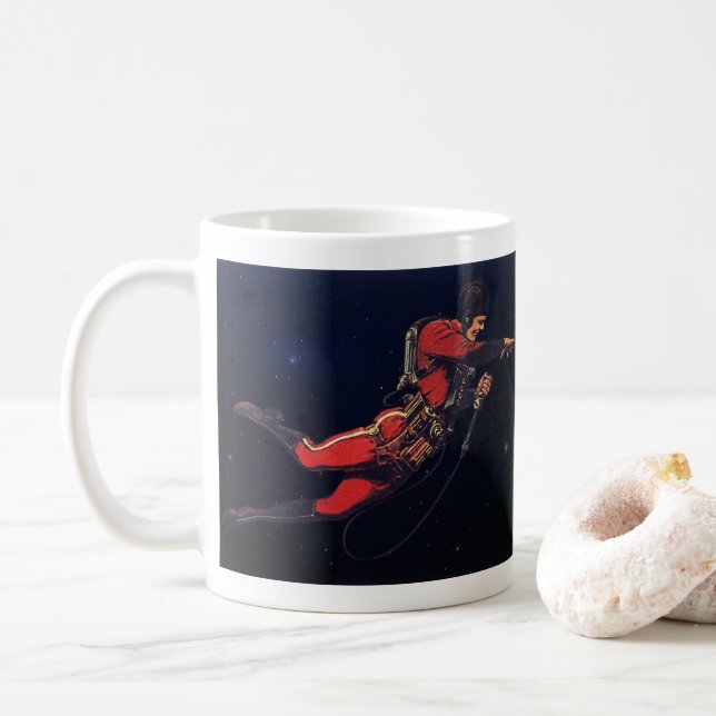 Vintage Science fiction Astronaut i Rymden Kaffemugg (Med munk)