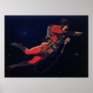 Vintage Science fiction astronaut i Rymden Poster