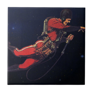 Vintage Science Fiction-astronaut i yttre rymden Kakelplatta