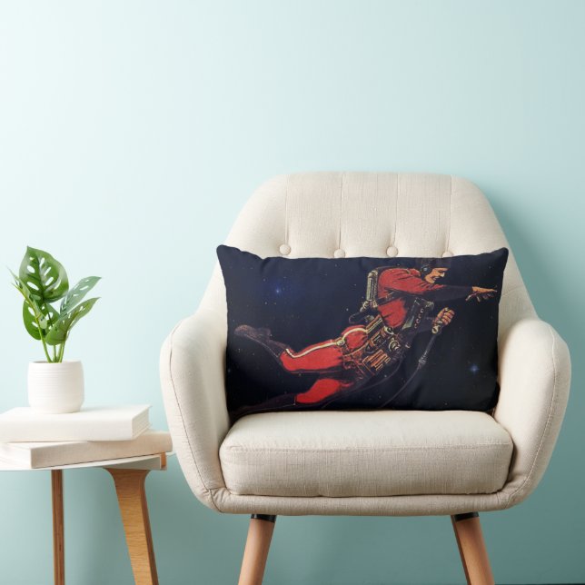 Vintage Science Fiction Astronaut i yttre rymden Lumbarkudde (Stol)