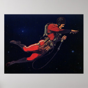 Vintage Science Fiction-astronaut i yttre rymden Poster