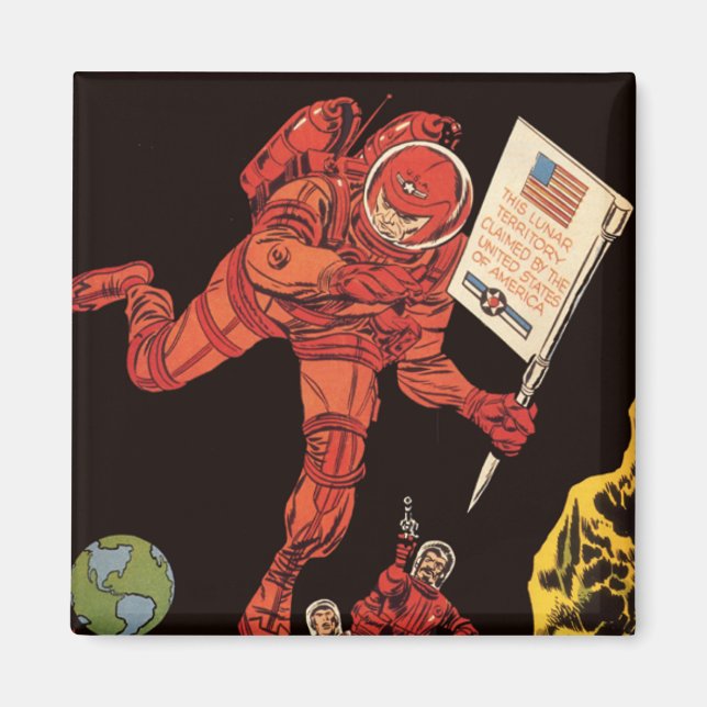 Vintage Science Fiction, Astronaut Månen Landning Magnet (Framsidan)