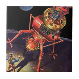 Vintage Science fiction Astronaut med Alien Robot Kakelplatta