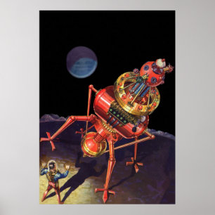 Vintage Science fiction Astronaut med Alien Robot Poster