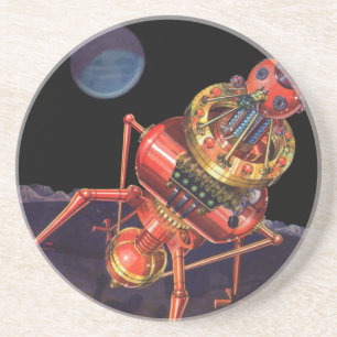 Vintage Science Fiction-astronaut med Alien-robot Underlägg Sandsten