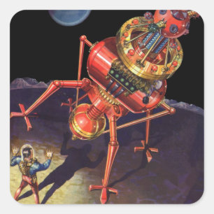 Vintage Science Fiction-astronaut med utomjordisk Fyrkantigt Klistermärke