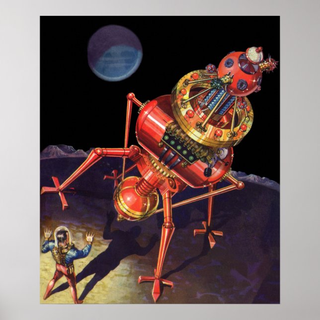 Vintage Science Fiction-astronaut med utomjordisk  Poster (Framsidan)