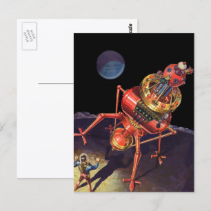 Vintage Science Fiction-astronaut med utomjordisk Vykort