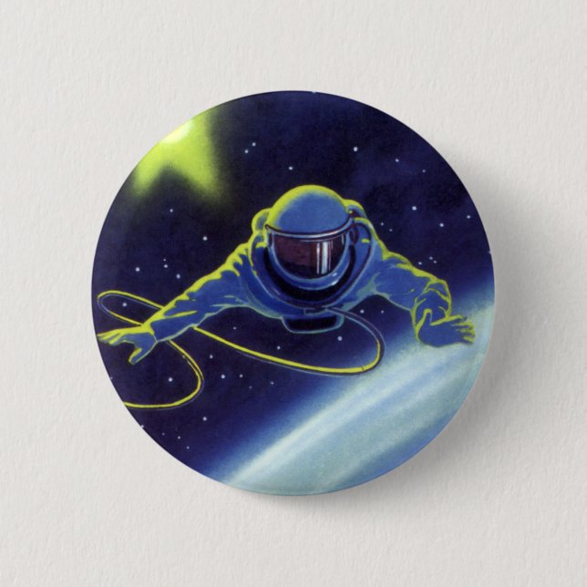 Vintage Science fiction Astronaut på en rymdpromen Knapp (Framsida)