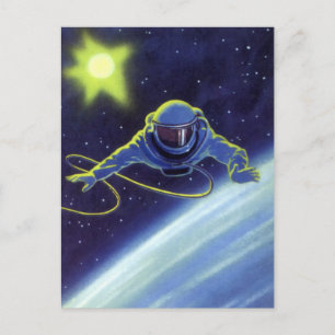 Vintage Science fiction Astronaut på en rymdpromen Vykort