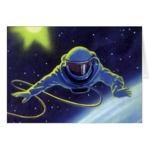 Vintage Science Fiction-astronaut på rymdpromenad Hälsningskort
