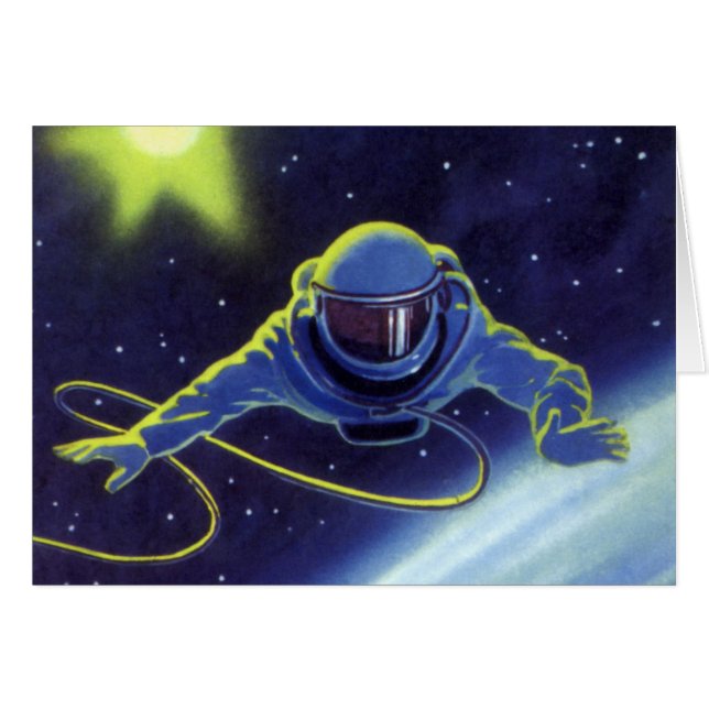 Vintage Science Fiction-astronaut på rymdpromenad Hälsningskort (Framsidan Horizontal)