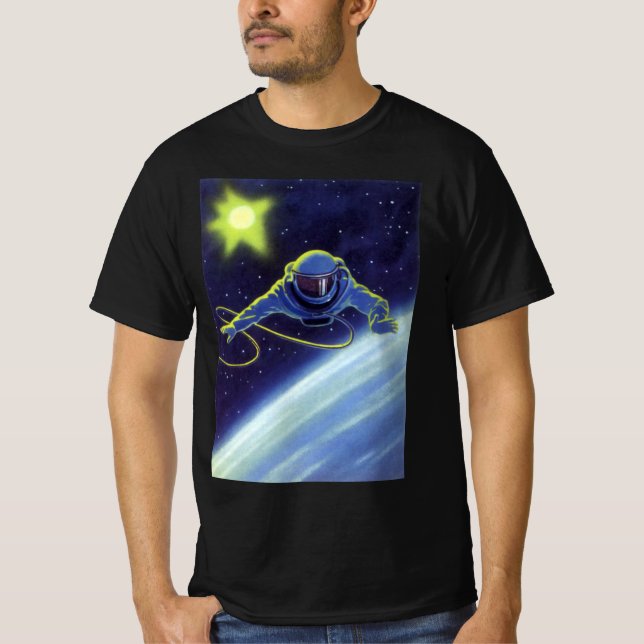 Vintage Science Fiction-astronaut på rymdpromenad Tee (Framsida)