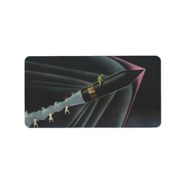 Vintage Science fiction Astronaut Riding a Rocket Adressetikett (Framsidan)