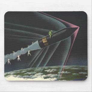 Vintage Science fiction Astronaut Riding a Rocket Musmatta