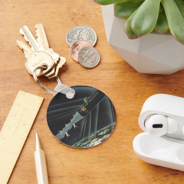 Vintage Science fiction Astronaut Riding a Rocket Nyckelring (Skrivbord)