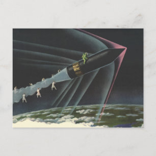 Vintage Science fiction Astronaut Riding a Rocket Vykort