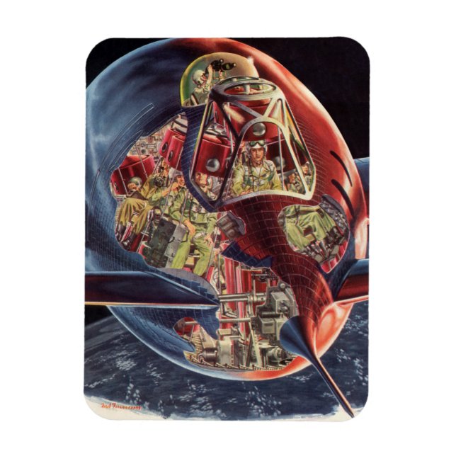 Vintage Science fiction Astronaut Rocket Spacesshi Magnet (Vertikal)