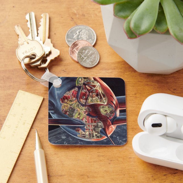 Vintage Science fiction Astronaut Rocket Spacesshi Nyckelring (Skrivbord)