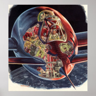Vintage Science fiction Astronaut Rocket Spacesshi Poster