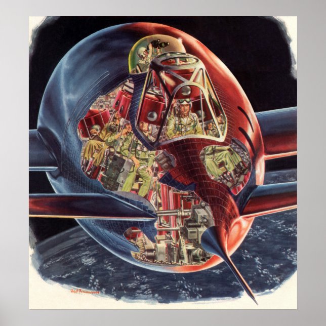 Vintage Science fiction Astronaut Rocket Spacesshi Poster (Framsidan)