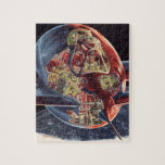 Vintage Science fiction Astronaut Rocket Spacesshi Pussel<br><div class="desc">Vintage illustration futuristiska Science fiction färd och transport bild. Ett genomskinligt rymdskepp som flyger över jorden med en astronaut-pilot. En klassisk 50-sekundersmodell för bok-sci-i-tecknad i framtiden.</div>