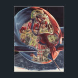 Vintage Science fiction Astronaut Rocket Spacesshi Vykort<br><div class="desc">Vintage illustration futuristiska Science fiction färd och transport bild. Ett genomskinligt rymdskepp som flyger över jorden med en astronaut-pilot. En klassisk 50-sekundersmodell för bok-sci-i-tecknad i framtiden.</div>