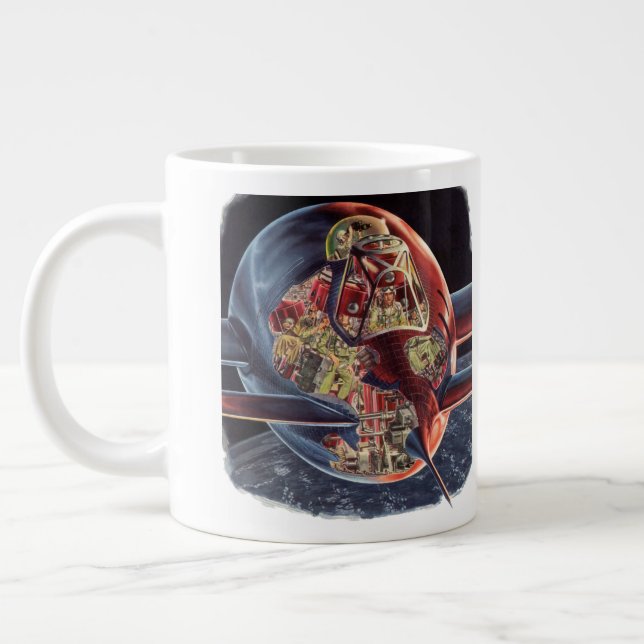 Vintage Science Fiction Astronaut Rymdskepp Raket Jumbo Mugg (Vänster)