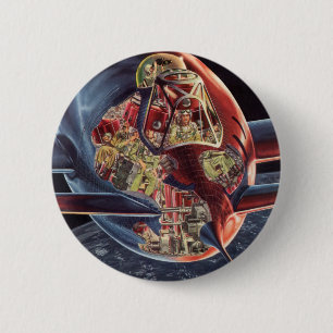 Vintage Science Fiction Astronaut Rymdskepp Raket Knapp