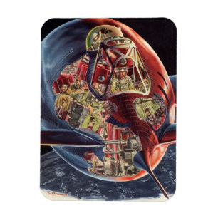Vintage Science Fiction Astronaut Rymdskepp Raket Magnet