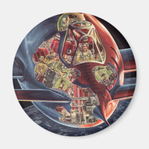 Vintage Science Fiction Astronaut Rymdskepp Raket Magnet