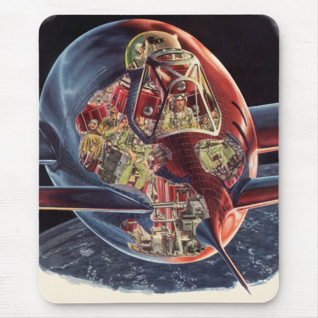 Vintage Science Fiction Astronaut Rymdskepp Raket Musmatta (Framsidan)