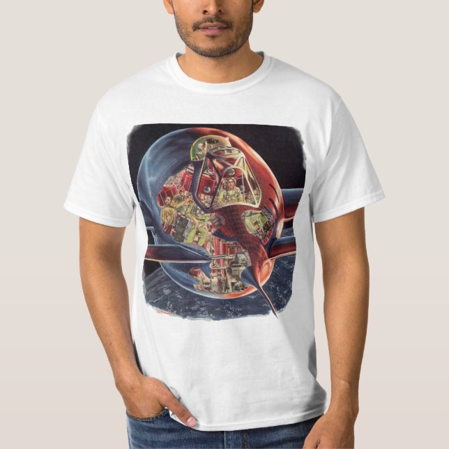 Vintage Science Fiction Astronaut Rymdskepp Raket Tee (Framsida)