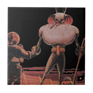Vintage Science fiction Astronaut Shake Hand Alien Kakelplatta