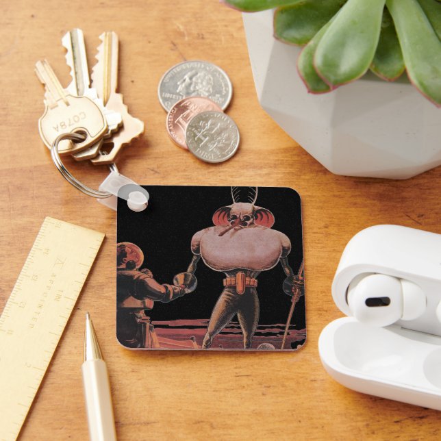 Vintage Science fiction Astronaut Shake Hand Alien Nyckelring (Skrivbord)