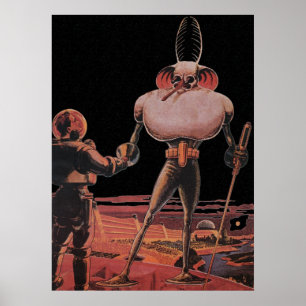 Vintage Science fiction Astronaut Shake Hand Alien Poster