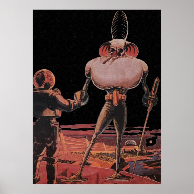 Vintage Science fiction Astronaut Shake Hand Alien Poster (Framsidan)