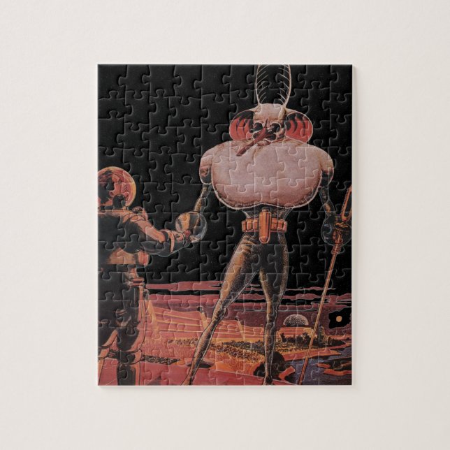 Vintage Science fiction Astronaut Shake Hand Alien Pussel (Vertikal)