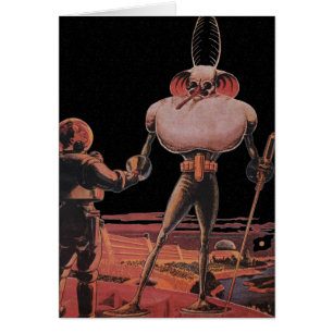 Vintage Science Fiction Astronaut Skakar Hand med Hälsningskort