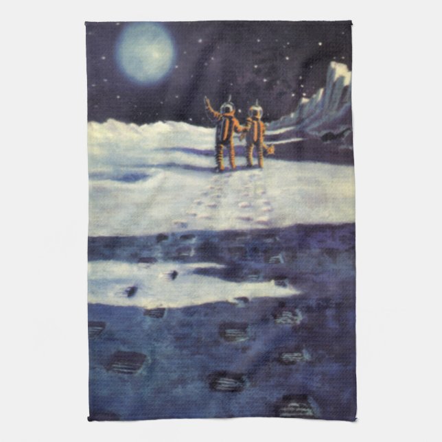 Vintage Science Fiction Astronaut Utomjordingar på Kökshandduk (Vertikal)