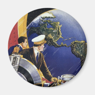 Vintage Science Fiction-astronauter i omloppsbana Magnet