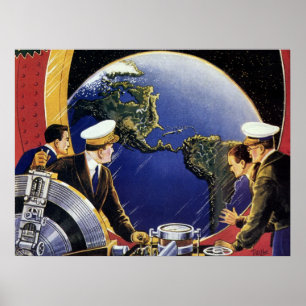 Vintage Science Fiction-astronauter i omloppsbana Poster