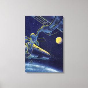 Vintage Science Fiction-astronauter i yttre rymden Canvastryck