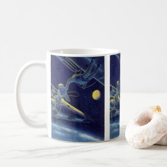 Vintage Science Fiction-astronauter i yttre rymden Kaffemugg (Med munk)