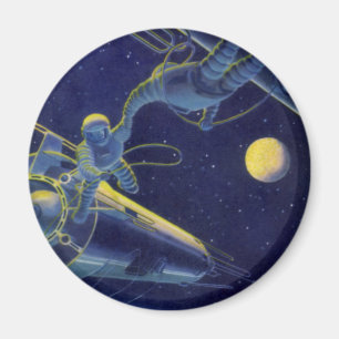 Vintage Science Fiction Astronauter i Yttre Rymden Magnet