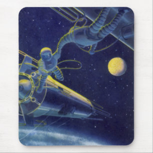 Vintage Science Fiction-astronauter i yttre rymden Musmatta